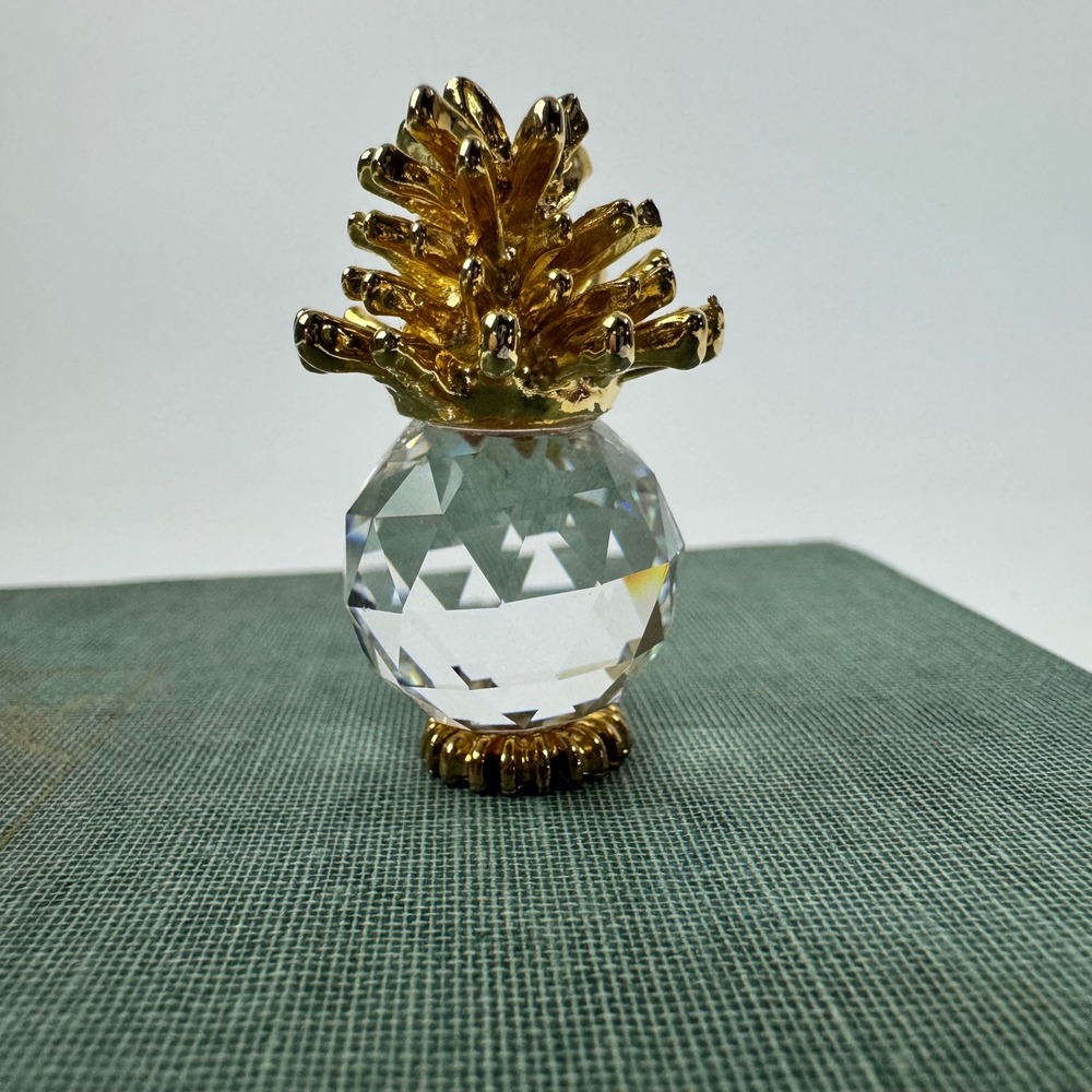 Vintage Crystal Pineapple Figurine Gold Tone Mini Tropical Hawaii Decor‎ 1.75in